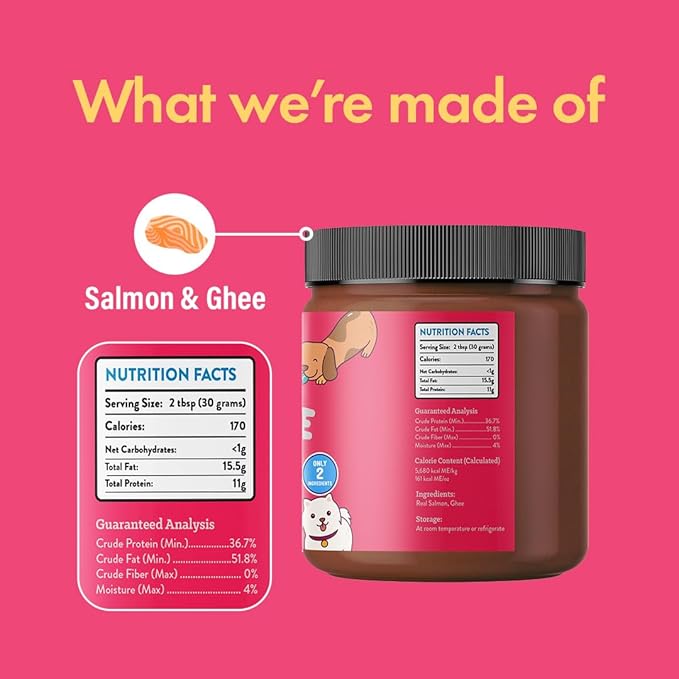 Visionary Pet Foods Salmon Meat Spread - Healthy Dog Treat - Alternative to Dog Peanut Butter, Xylitol Free, No Sugar and Filler Free - Use on Dog Lick Mat, Food Mixer, Pill Pockets - 10oz