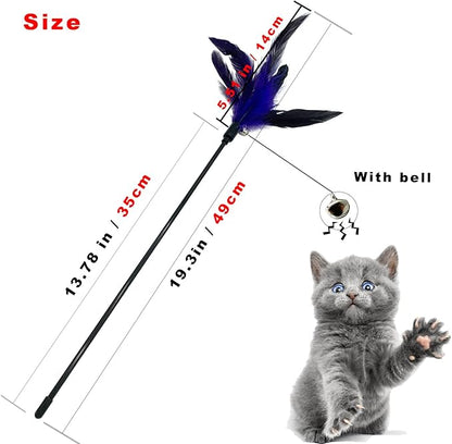 Cat Wand Toy Feather Stick Cat Toys, 7 Pieces Interactive Cat Toy Feathers Wand for Indoor Cats