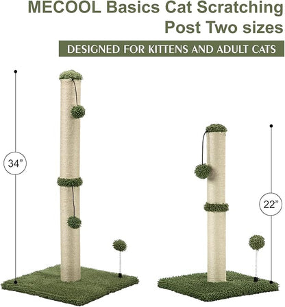 MECOOL 34“ Tall Cat Scratching Post Premium Basics Kitten Scratcher Sisal Scratch Posts Trees with Hanging Ball for Indoor Cats (34 inches for Adult Cats, Cactus Green)