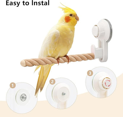 Suction Cup Bird Perch,Natural Wood Parrot Window/Bath/Car/Travel/Shower Perches Stand Portable Parakeet Grinding Stick Training Toys for Small and Medium Birds(Twist Grain)