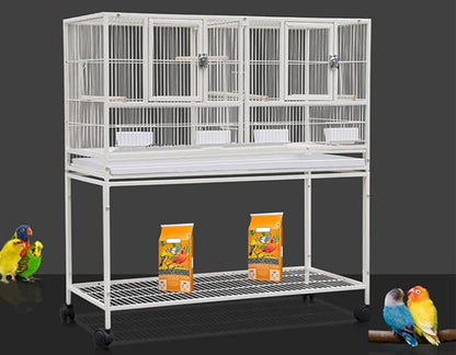 Combo Breeding Stacker Center Divided Breeder Bird Flight Double Rolling Cage Side Breeding Nest Door Feeder Doors with Water Food Cups Natural Wood Perch Easy Clean Pull Out Tray