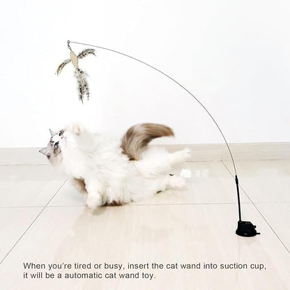 TTcat Cat Feather Toys Suction Cup,2 Cat Wands,8Pcs Birds and Insects Dragonfly Grasshopper Simulation Feather Refills with Bells, Interactive Toys for Indoor Cats and Kitten.