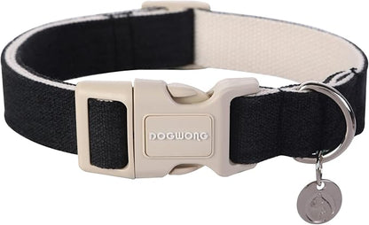 DOGWONG Cotton Hemp Dog Collar, Heavy-Duty Black Dog Collar Adjustable Soft Natural Fabric Pet Cute Wedding Puppy Necklace for Small Medium Large Dogs