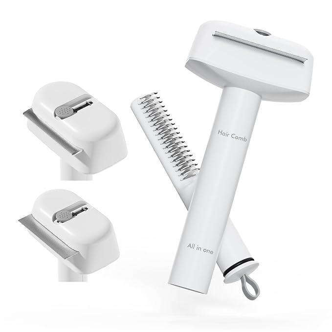 3 In 1 Pet Dematting Tool, Dog Flea Lice Combs for Grooming, Undercoat Rake & Dematting Comb for Detangling Matted or Knotted Undercoat Hair, Great for Short or Long-haired Dogs & Cats -White