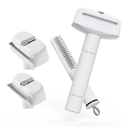3 In 1 Pet Dematting Tool, Dog Flea Lice Combs for Grooming, Undercoat Rake & Dematting Comb for Detangling Matted or Knotted Undercoat Hair, Great for Short or Long-haired Dogs & Cats -White