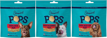 Stewart Freeze Dried Dog Treats, PuffPops, Bacon Lover’s Variety Pack (Bacon Cheeseburger, 2.8 oz. + Bacon & Cheese, 2.8 oz. + Bacon, Egg & Cheese, 2.8 oz.) Limited Ingredient Bacon Dog Treats