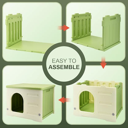 Outdoor Pet Kennels House  Waterproof & Insulated Shelter for Feral Cats & Dogs, Weatherproof Elevated Pet House for Outdoor/Indoor Use, Sturdy Plastic Pet Bed, Easy Assembly