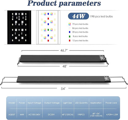 AQQA Aquarium Light,Multi-Function Fish Tank Led Light 24/7 DIY Auto On Off + Night Mode + Day Mode + Full Spectrum + 7 Colors,Adjustable Brightness Waterproof with Timer for Freshwater 44W