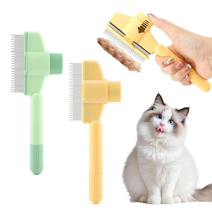 2PCS Pet Hair Removal Comb Flea Comb, Self-Cleaning Stainless Steel Grooming Brush with Release Button for Dogs Cats Short and Long Hair