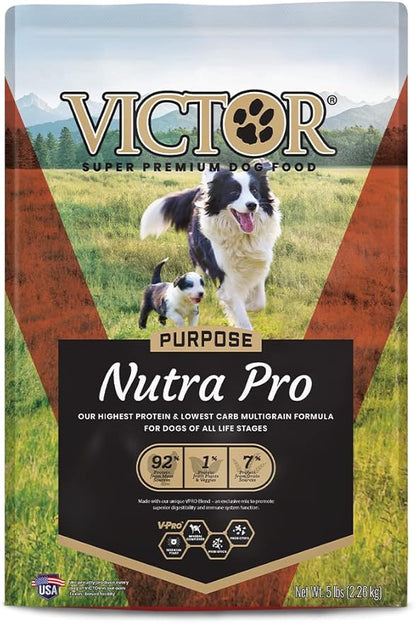 Victor Super Premium Dog Food  Purpose - Nutra Pro  Gluten Free, High Protein Low Carb Dry Dog Food for Active Dogs of All Ages  Ideal for Sporting Dogs, Pregnant or Nursing Dogs & Puppies, 5lbs