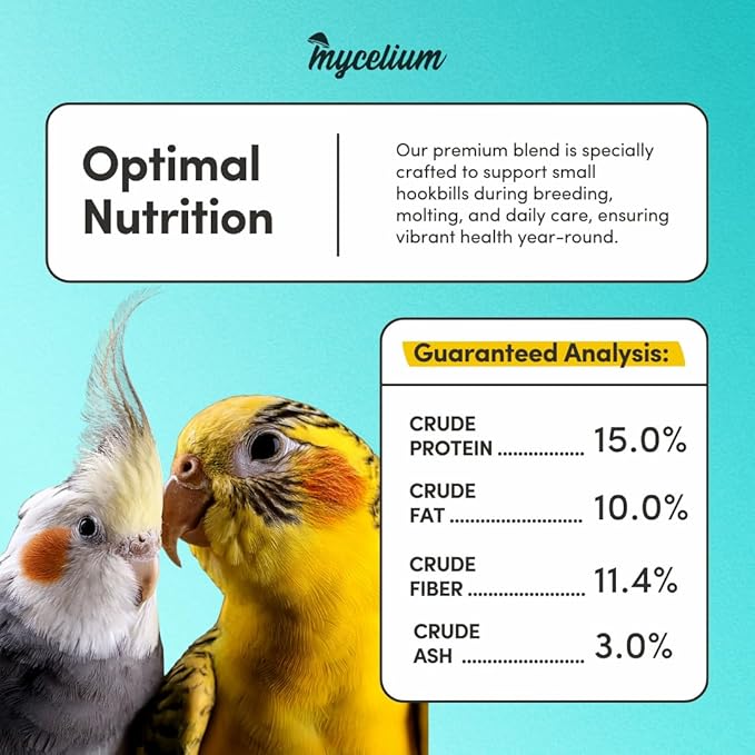 Mycelium Small Hookbill Food | Organic Bird Seed for Conures, Cockatiels, Lovebirds | Premium Mix with Pumpkin Seed, Buckwheat, Oat Groats, & Hemp | Supports Feather & Bone Health | Non-GMO 5 lb Bag