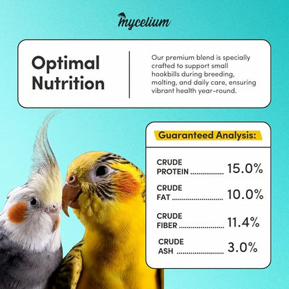 Mycelium Small Hookbill Food | Organic Bird Seed for Conures, Cockatiels, Lovebirds | Premium Mix with Pumpkin Seed, Buckwheat, Oat Groats, & Hemp | Supports Feather & Bone Health | Non-GMO 5 lb Bag
