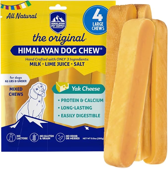 Himalayan Dog Chew Original Yak Cheese Dog Chews,100% Natural, Long Lasting, Gluten Free, Healthy & Safe Canine Treats, Lactose & Grain Free, Protein Rich, Mixed Sizes, Dogs 65 Lbs & Smaller, 4 Count
