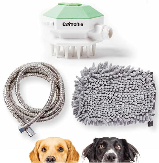 Dog Shower Attachment for Shower Faucet, Scrubber Bathtub Spout 3 in1 Set Deep Cleaning Washing Kit Glooming and Massage Function,with 2m Hose, for Medium and Large Dogs