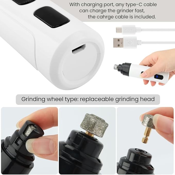 Dog Nail Grinder, 2024 New Silent Grind Pro Dog Nail Trimmer, Upgraded Powerful Electric Dog Nail File Quiet Painless, Rechargeable Nail Clippers Pet Paws Grooming Tool(White+Black)