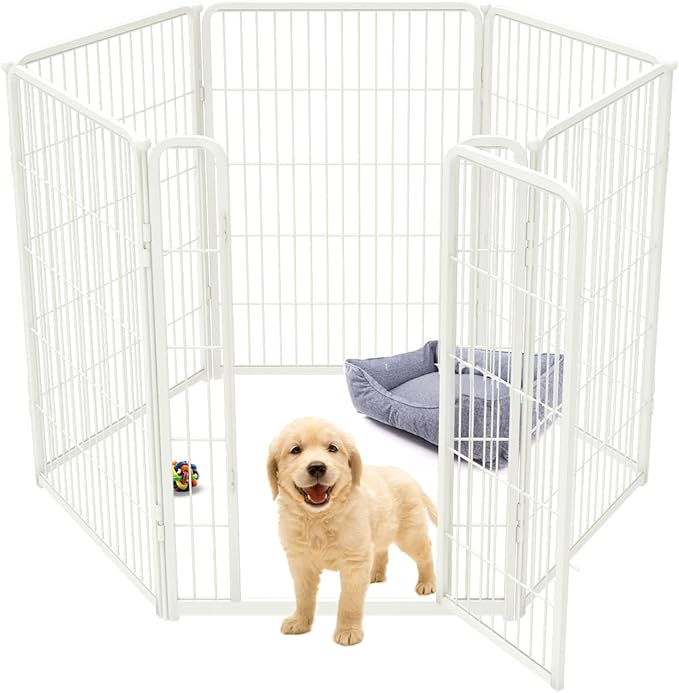 FXW Homeplus Dog Playpen for Indoor Use - Stress-Free and Safe Play, Heavy Duty 40 Inch 6 Panels Dog Pen for Medium and Large Dogs, White_atented