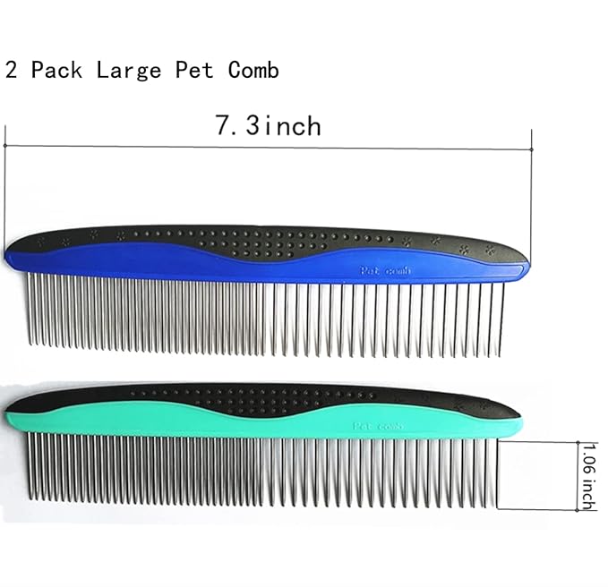 Dog Combs for Grooming,FULLINY 2 Pack Professional Dog Combs,Cat Combs,Pet Combs,Keep Your Pet Clean and Healthy