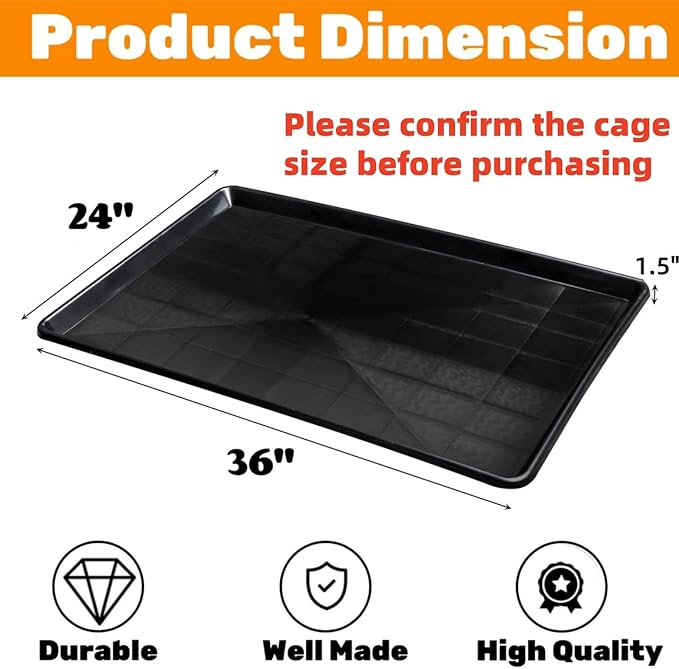 2 Pack Dog Crate Tray, 36" L x 24" W ChewProof Replacement Pan for Dog Crate, Large Plastic Bottom Pan Liner Drip Trays Pan for Pet Crates Kennels
