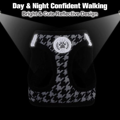 BEAUTYZOO Small Dog Harness and Leash Set,Step in No Chock No Pull Soft Mesh Dog Harnesses Reflective for Extra-Small/Small Medium Puppy Dogs and Cats, Plaid Dog Vest Harness for XS S Pets, Black S