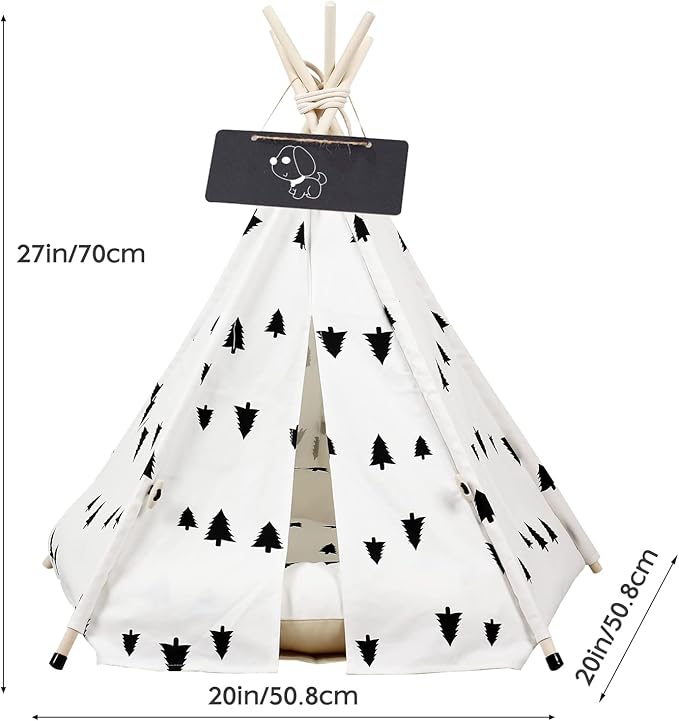 Pet Teepee with Cushion for Dogs and Cats Puppies House with Bed Pet Tent Bed Indoor Outdoor (Classic)