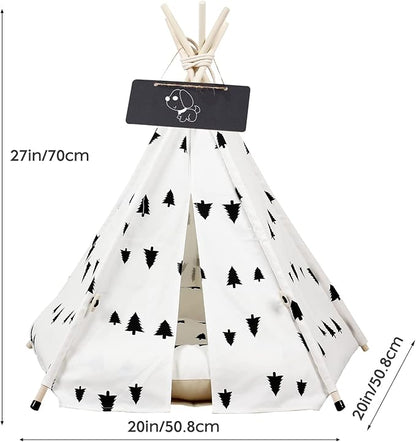 Pet Teepee with Cushion for Dogs and Cats Puppies House with Bed Pet Tent Bed Indoor Outdoor (Classic)