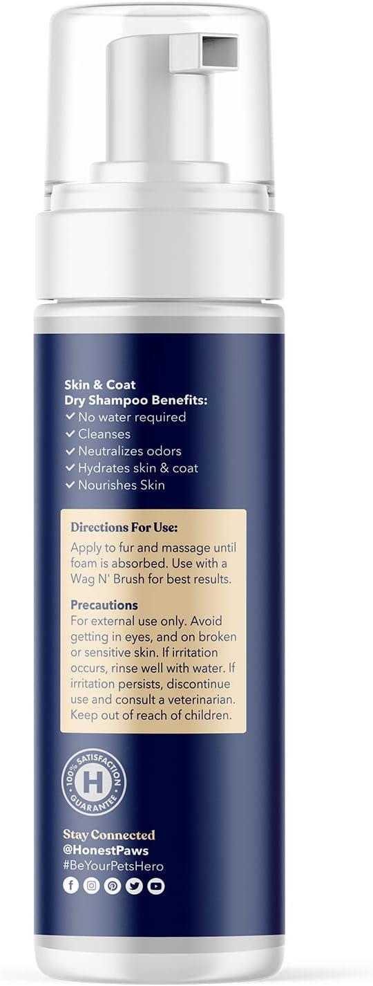 Honest Paws Dog Dry Shampoo - Waterless No Rinse Foaming Formula Reducing Itch Cleanse Hydrate Nourish Dry Skin and Smelly Coat Help Decrease Odor Shedding and Allergies - Oatmeal & Lavender - 6.3 oz