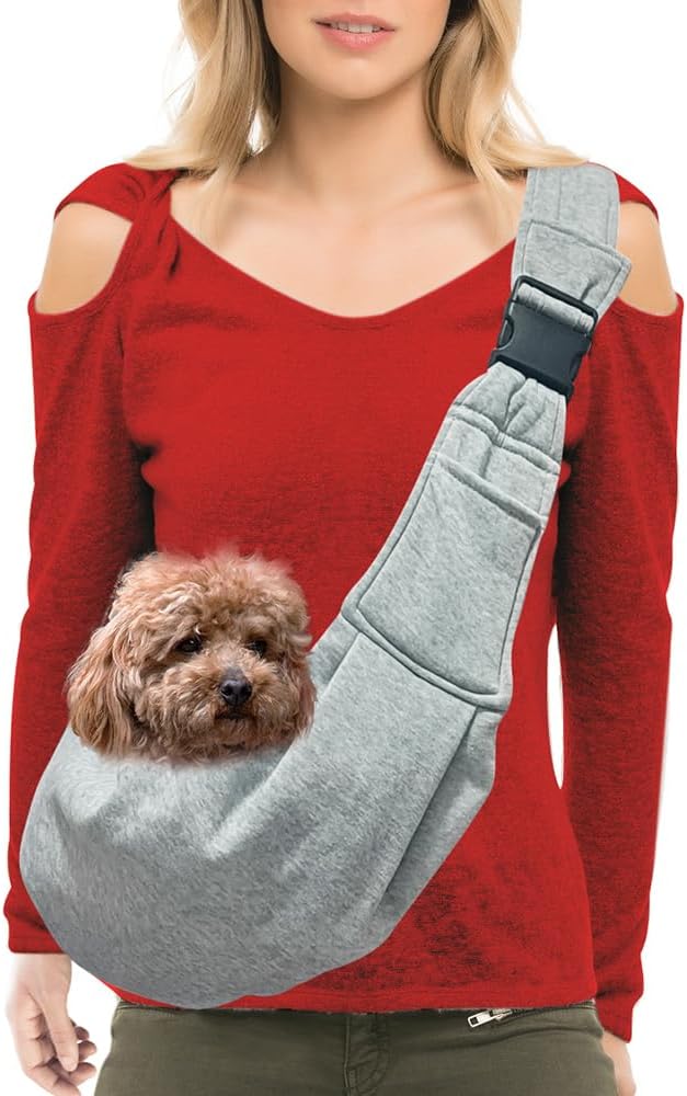 Dog Carrier Sling, Adjustable Shoulder Strap Dog Carriers for Small Dogs, Puppy Carrier Purse for Pet Cat with Front Zipper Pocket Safety Belt Machine Washable Holder