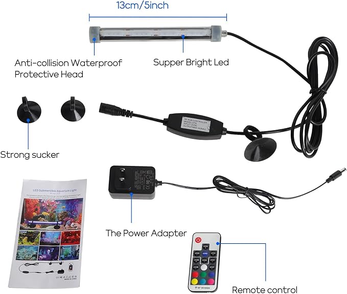 Submersible Aquarium Light for Fish Tank: Full Spectrum Aquarium Plant Light with Dimming Colors Change - 5in Underwater Fish Tank Light with Remote and Suction for 5 gallon Saltwater Freshwater Tanks