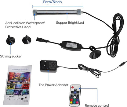 Submersible Aquarium Light for Fish Tank: Full Spectrum Aquarium Plant Light with Dimming Colors Change - 5in Underwater Fish Tank Light with Remote and Suction for 5 gallon Saltwater Freshwater Tanks