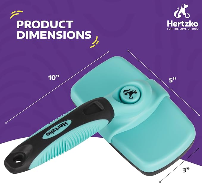 Hertzko Dog Brush for Shedding - Self Cleaning Slicker Brush for Dogs and Cats - Gently Removes Loose Hair, Tangles, and Dirt - Grooming Brush Suitable for Long or Short Coats - Aqua