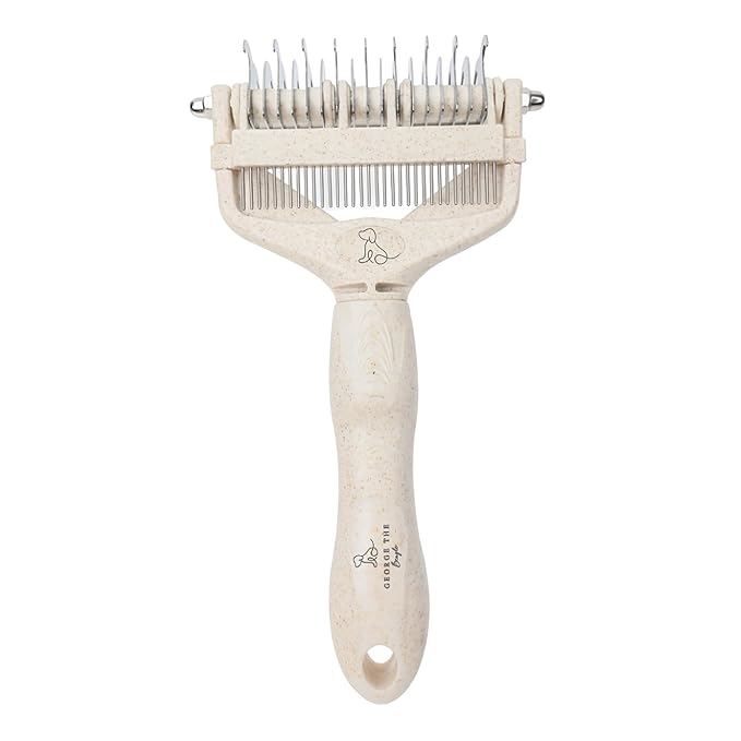 3 in 1 biodegradable Dog and Cat grooming tool for shedding and dematting easy to use and clean, Beige