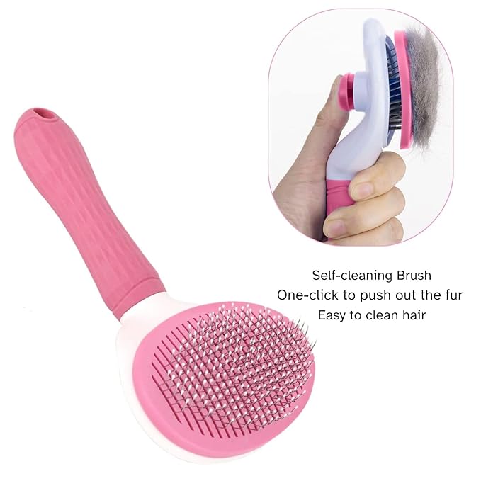 Self-Cleaning Brush for Dogs and Cats, Grooming Brushes for Long Short Haired Dogs Cats, Comb Sensitive Skin, Pets Deshedding Brush, Pink and White - [TaiQiang]