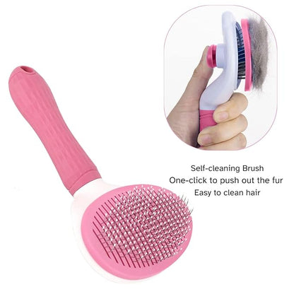 Self-Cleaning Brush for Dogs and Cats, Grooming Brushes for Long Short Haired Dogs Cats, Comb Sensitive Skin, Pets Deshedding Brush, Pink and White - [TaiQiang]