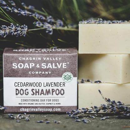 Certified Organic Dog Shampoo and Conditioner - Dog Shampoo Itchy Skin Relief and Puppy Essentials - Natural Handmade Cedarwood Lavender, 3.8 oz Bar Soap - Chagrin Valley Soap & Salve
