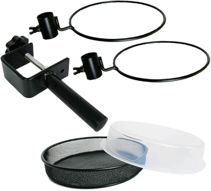 Deck Bird Feeders with Metal Mesh Tray and 2 Water Bowls - Detachable Adjustable Heavy Duty Clamp Bracket, Rail Bird Bath Balcony Porch Railing Feeder Perfect for Attracting Birds.