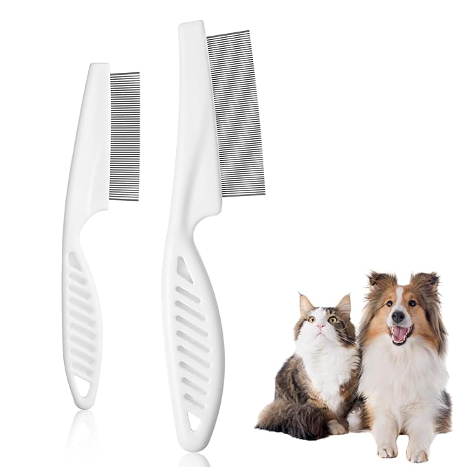 2 Pcs Dog Hair Comb Pet Grooming Combs for Flea and Tear Stain Removal Multifunctional Stainless Steel Comb Dematting Tool for Dogs and Cats Body
