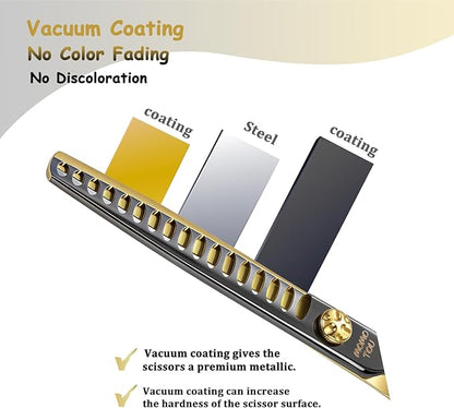 7'' Professional Chunker Dog Grooming Scissors with Decorative Screw Sharp and Durable Black and Golden 440C Stainless Steel Dog Texturizing Thinner Shears Easy Use for Groomers and Beginners.