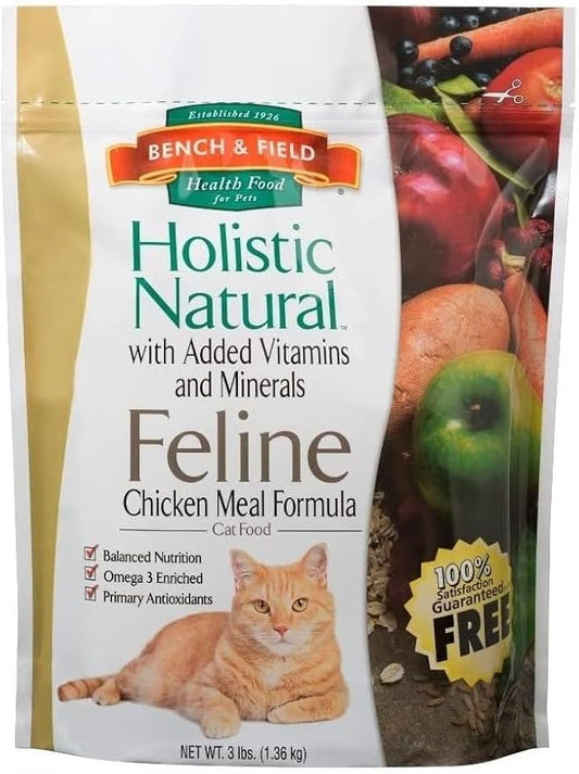 Bench & Field Holistic Natural Premium Adult Dry Cat Food, Chicken Meal and Brown Rice Recipe 3 lb Bag (Pack of 1)