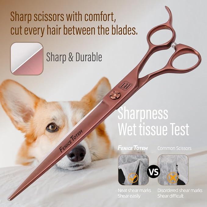 Dog Grooming Scissors: Terracotta 7.5 inch Pet Straight Shears Made Of Japanese VG10 Advanced Stainless Steel Professional Grooming Scissors for Dogs Cats and Other Pets