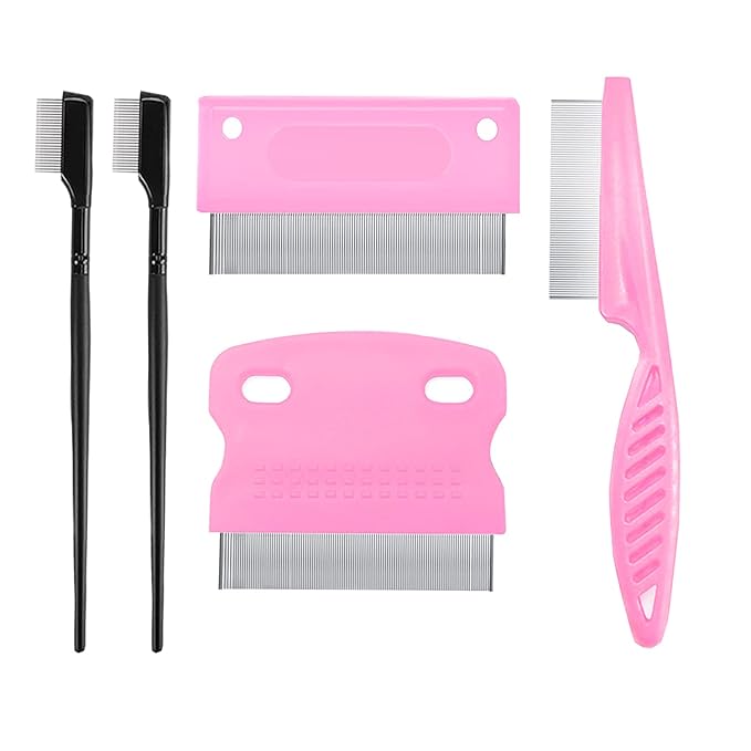 5 Pieces Tear Stain Remover and Grooming Combs - Remove Fleas, Dandruff, Hair Stains, Crust and Mucus for Small Dogs and Cats (Pink)
