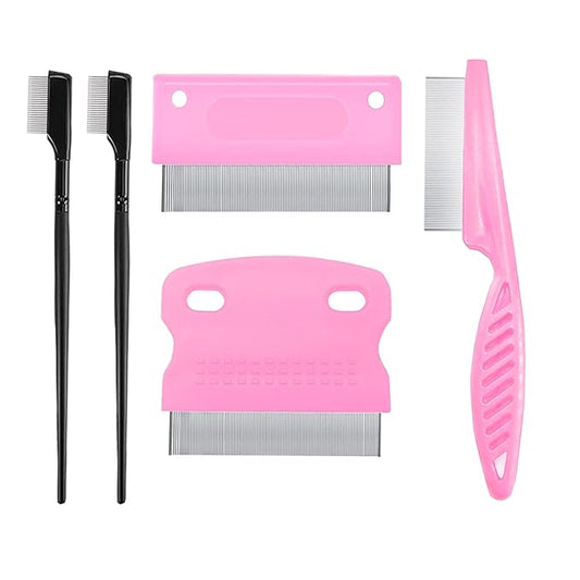 5 Pieces Tear Stain Remover and Grooming Combs - Remove Fleas, Dandruff, Hair Stains, Crust and Mucus for Small Dogs and Cats (Pink)