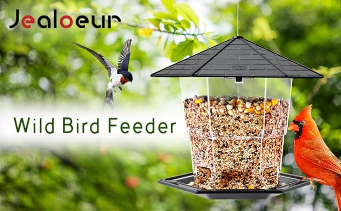 Bird Feeders for Outdoors Hanging Bird Feeder Wild Birds Seed, Black