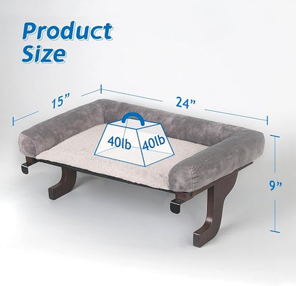 Zakkart Cat Perch for Window Sill with Bolster - Orthopedic Hammock Design with Premium Hardwood & Robust Metal Frame - Cat Window Seat for Large Cats and Kittens - Dark Stained Wood with Gray Bed