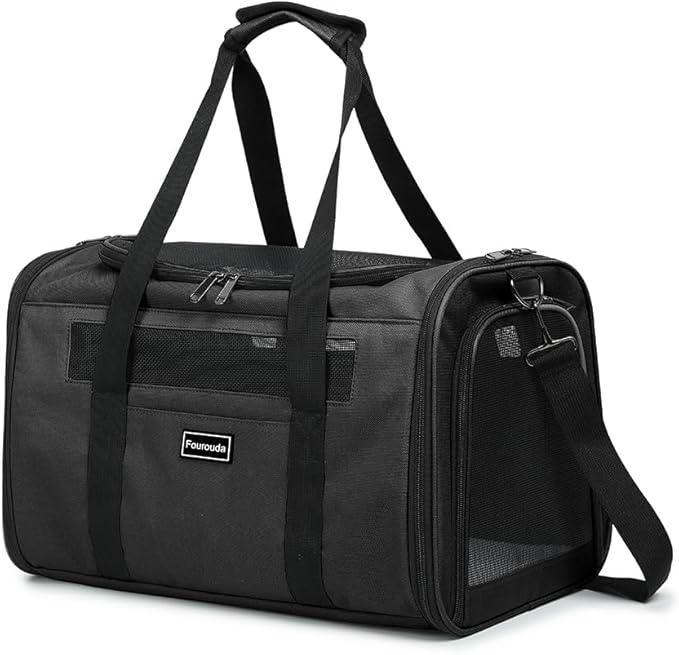 Cat Travel Carrier - Foldable Dog Carrier Bag, Soft-Sided Pet Bag up to 20 Lbs,Pet Carrier Soft-Sided Escape Proof with 4 Ventilated Windows, Airline Approved Travel Puppy Carrier (Black)