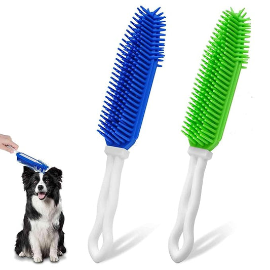 2 Pack Dog Grooming Bath Brush, Premium Soft Silicone Pet Brushes with Handle, Shampoo Soothing Comb for Wet Dry Long Short Haired Dogs & Cats Massaging, Deshedding Shower Scrubbing