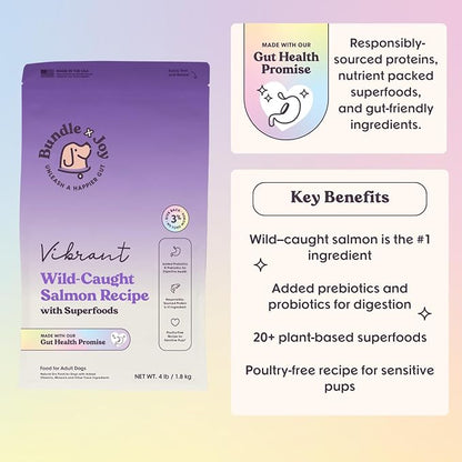 Bundle x Joy Vibrant Salmon Probiotic Dog Food Dry, 4lb Bag, Allergy and Gut-Friendly Adult Kibble for Digestive Health with Wild-Caught Salmon, 20 Plant Based Superfoods, Beef and Poultry Free