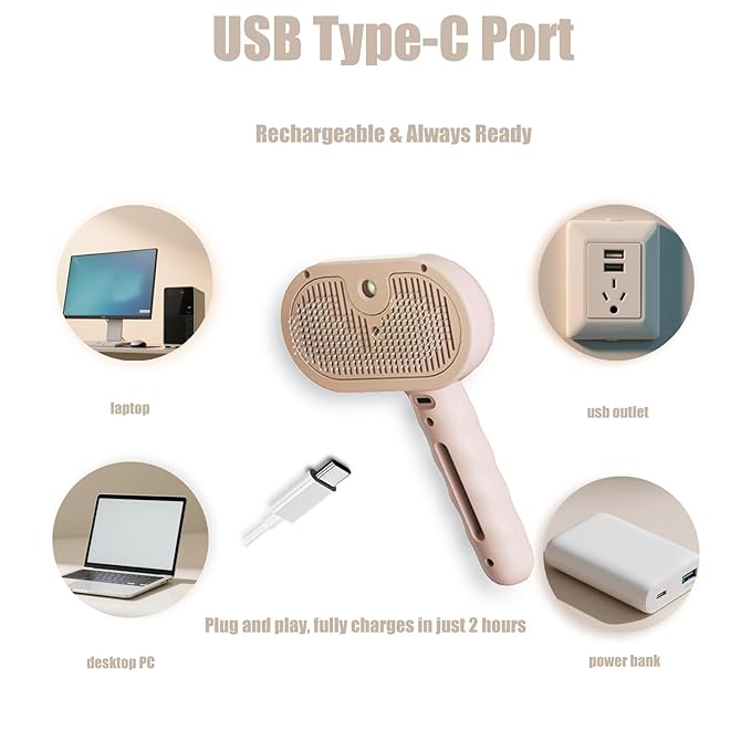 3 - in - 1 Pet Steam Brush for Cats & Dogs - Suitable for All Hair Types! One - Click Spray; Comfortable Massage; Superior Deshedding & Skin Care; Quiet Operation at 36dB (Pink)