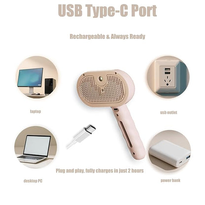 3 - in - 1 Pet Steam Brush for Cats & Dogs - Suitable for All Hair Types! One - Click Spray; Comfortable Massage; Superior Deshedding & Skin Care; Quiet Operation at 36dB (Pink)