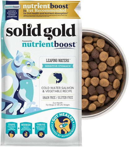 Solid Gold Salmon Dog Food for Sensitive Stomachs  Grain Free & Gluten Free Kibble w/Probiotics to Support Gut Health & Digestion - Sensitive Stomach Dog Food for All Ages  Nutrientboost  3.75 LB