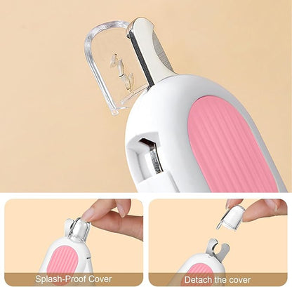 Odoland Cat Nail Clipper with LED Light and Nail File, Dog Claw Trimmer with Bright Light to Avoid Excessive Cutting - Pet Grooming Tool for Tiny Dog Cat Kitten Bunny Rabbit Pink
